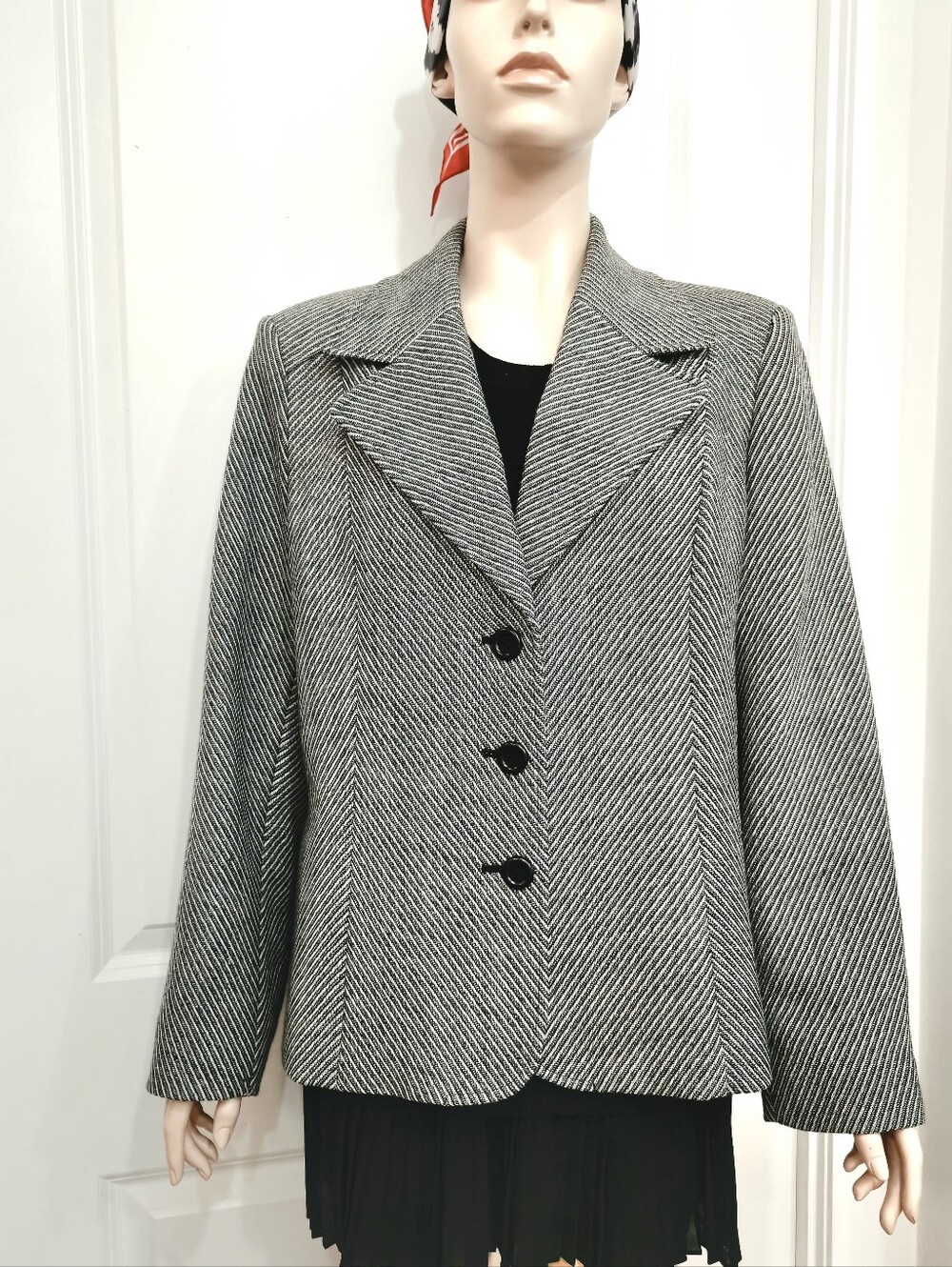 Talbots Italian Wool Gray Herringbone Blazer Jacket Size L